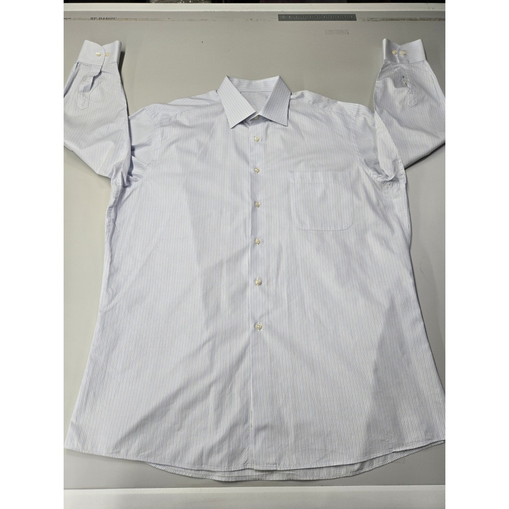 Harry‎ & Sons Italy Made Men's Cotton Dress Shirt Wht/Blue Stripe 17 1/2 - 44